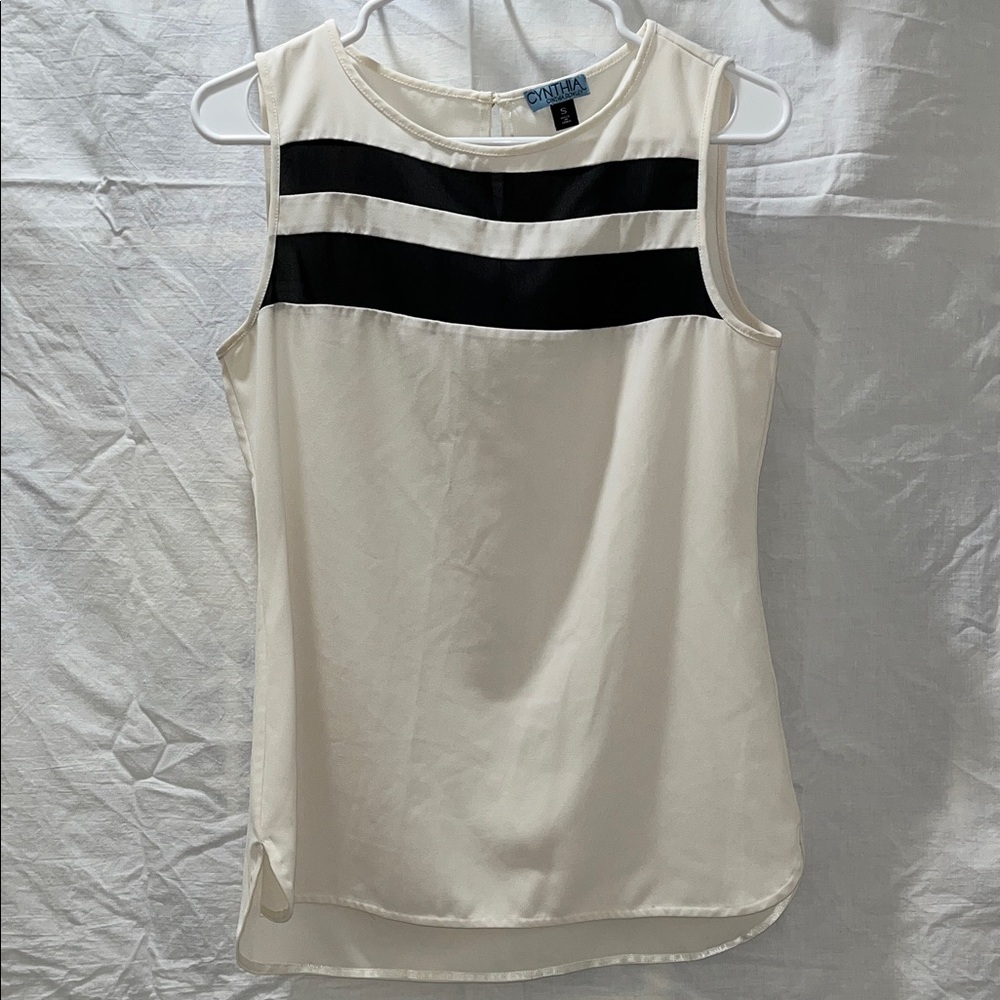 Cynthia Rowley Cream and Black Sleeveless Blouse